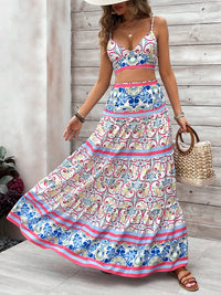 Summer High Waist Split Top With Long Skirt