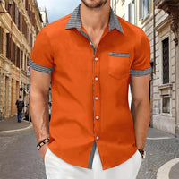 Solid Color Patchwork Printed Shirt for Men