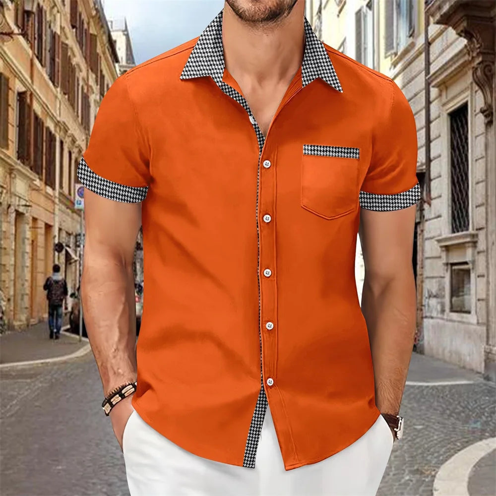 Solid Color Patchwork Printed Shirt for Men