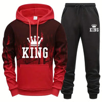 King Printing Mens Tracksuit Splash-ink Hooded Sweatshirts Casual Sports Jogging Mens Clothing Fashion Single Piece Tops Pants