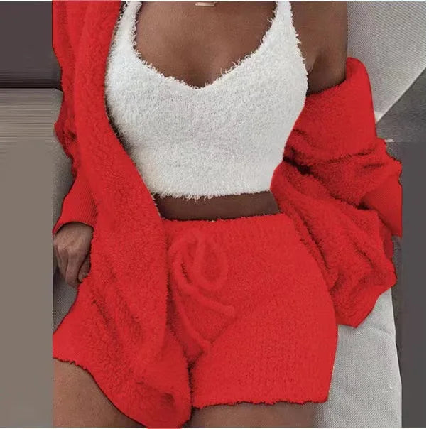 Fashion Solid Color Plush Three-Piece Set