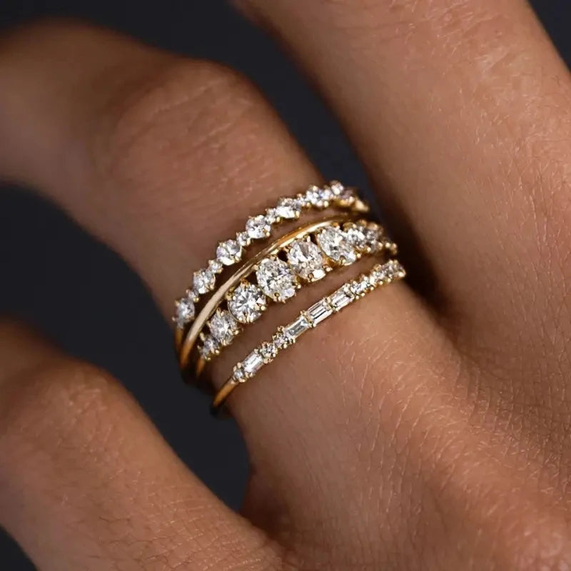 4pcs 14k Gold  Stacking Rings with Shining Zircon