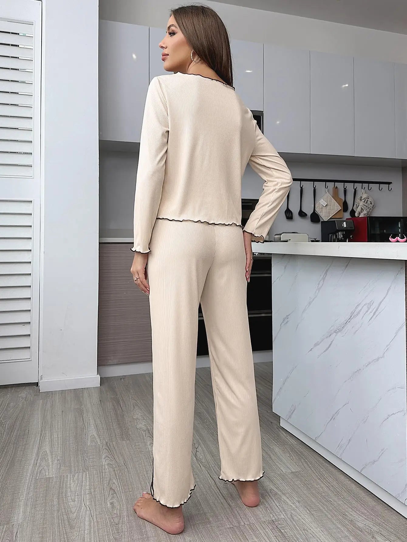 Solid Casual Loungewear Long Sleeve Pajama Set