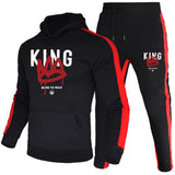 King Mens Tracksuit Print Casual Hooded Sweatshirts 2 Pcs Set Fitness Sports Jogging Mens Clothing Autumn Winter Gym Sportswear