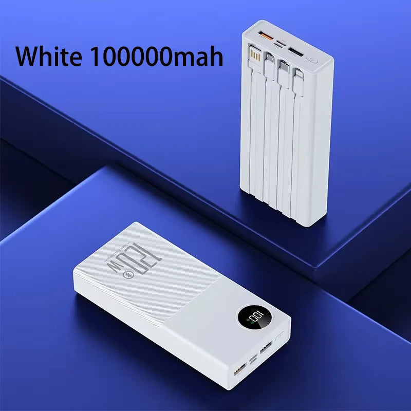 200000mAh 120W Power Bank Large Capacity Super Fast Charge Portable Power Bank With 4 Charging Cables LED Digital Display New