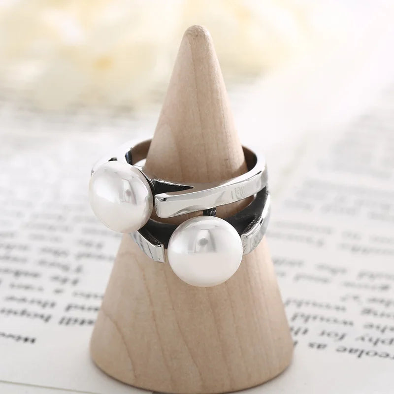 Elegant Shell Simulated Pearl Rings for Women