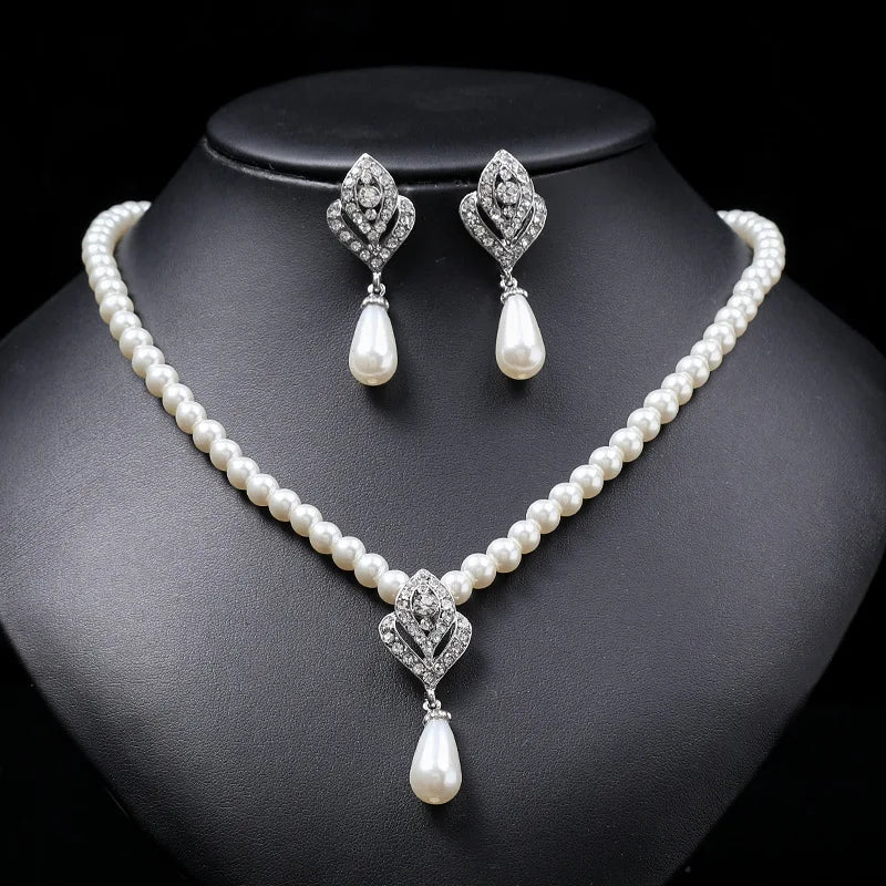Personality flower Pearl Wedding Necklace Earring