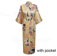 Women Long Robe Peacock Satin Print Nightgown