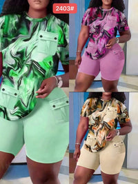 Casual Round Neck High Waist Shorts Pants Set