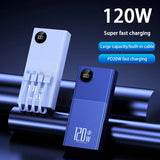 200000mAh 120W Power Bank Large Capacity Super Fast Charge Portable Power Bank With 4 Charging Cables LED Digital Display New