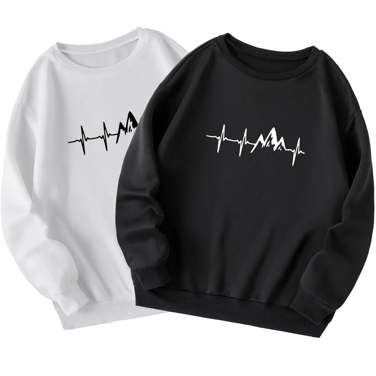 Mens Sweatshirts Printing Casual O-Neck Tops Outdoors Sports Jogging Mens Clothing Fashion PulloverBlack White Street Sportswear