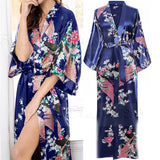 Women Long Robe Peacock Satin Print Nightgown