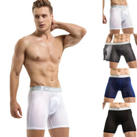 Men's Boxers Shorts Ice Silk Mesh Underwear Cueca Breathable U Convex Pouch Panties Man Middle Long Leg Underpants Large Size