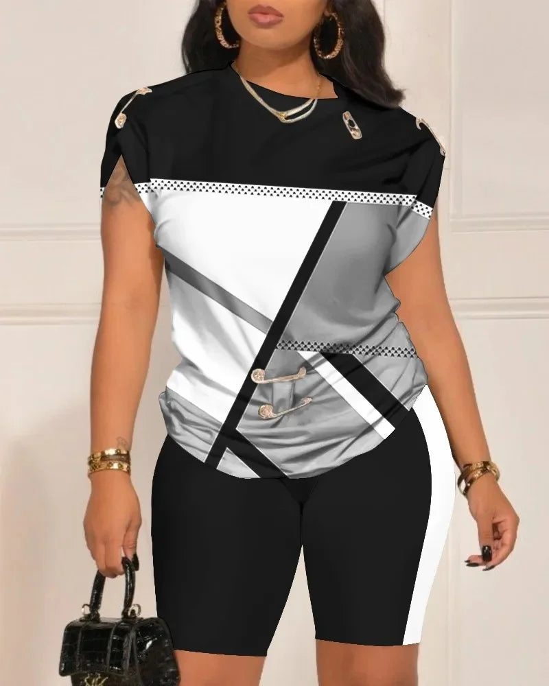 Casual Digital Print Skirt Outfit