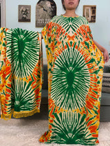 African Dresses For Women 2025 Floral Cotton Loose Femme Robe O-neck Muslim Islam Abaya Sets With 160x80cm Shawl Hijabs Scarf