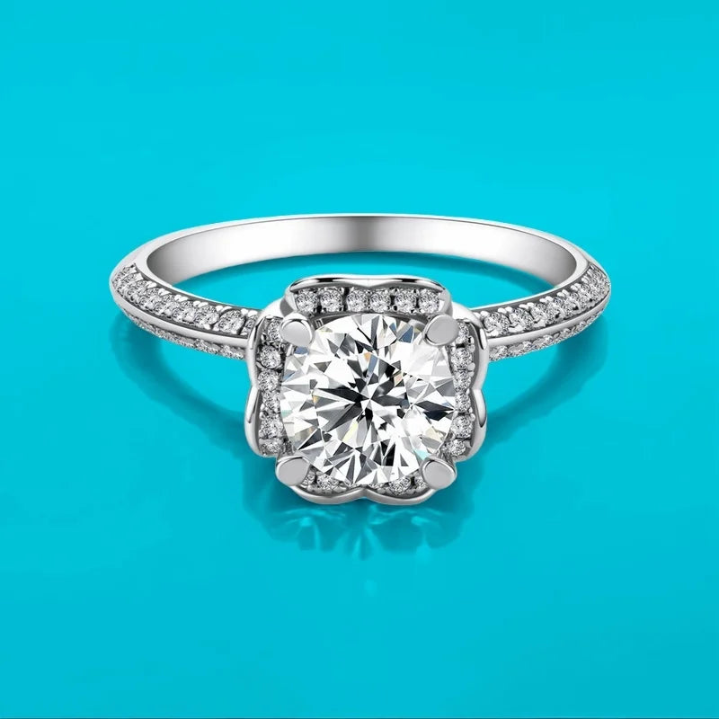 Silver 18K Gold Plated Bouquet Heart Moissanite Wedding Proposal Ring GBA Certified