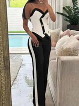 Female High Waist Trousers Two Piece Set