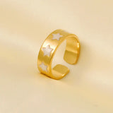 Elegant Ring Enamel Stainless Steel Rings For Women Men Accessories Flower Plant Jewelry Real Gold