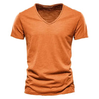 Solid Color V-Neck Pure Cotton T-Shirt