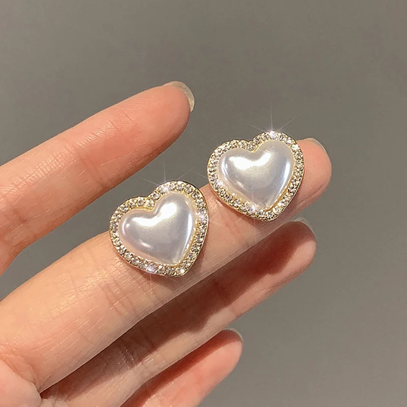 Gold Plated Pearl Heart Stud