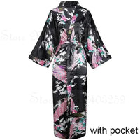 Women Long Robe Peacock Satin Print Nightgown