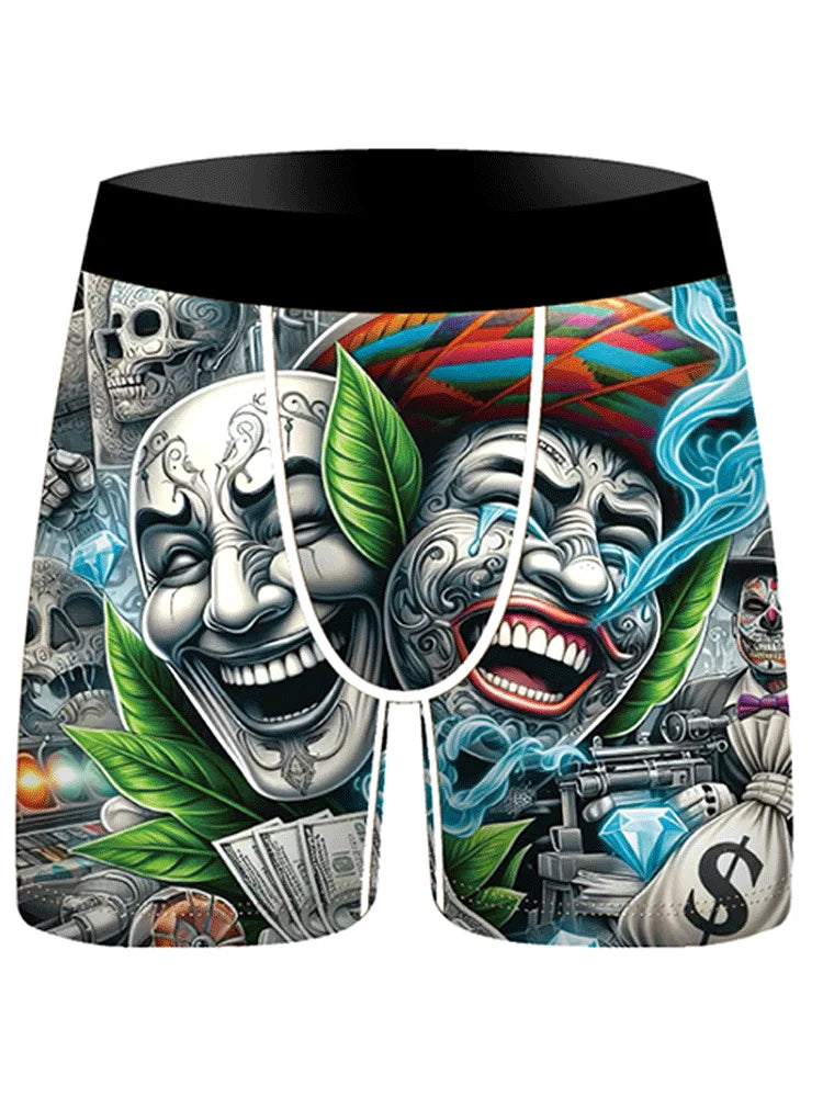 4Pcs Boxer Men's Underwear Soft Sports Breathable Four-season Men's Underwear Trendy Fashion Pop Print Boxer Underwear