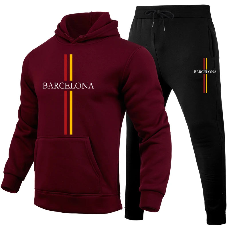 Casual Mens Tracksuit Printing Hooded Sweatshirts Sweatpants 2 Pcs Set Outdoors Sports Jogging Mens Clothing Street Sportswear