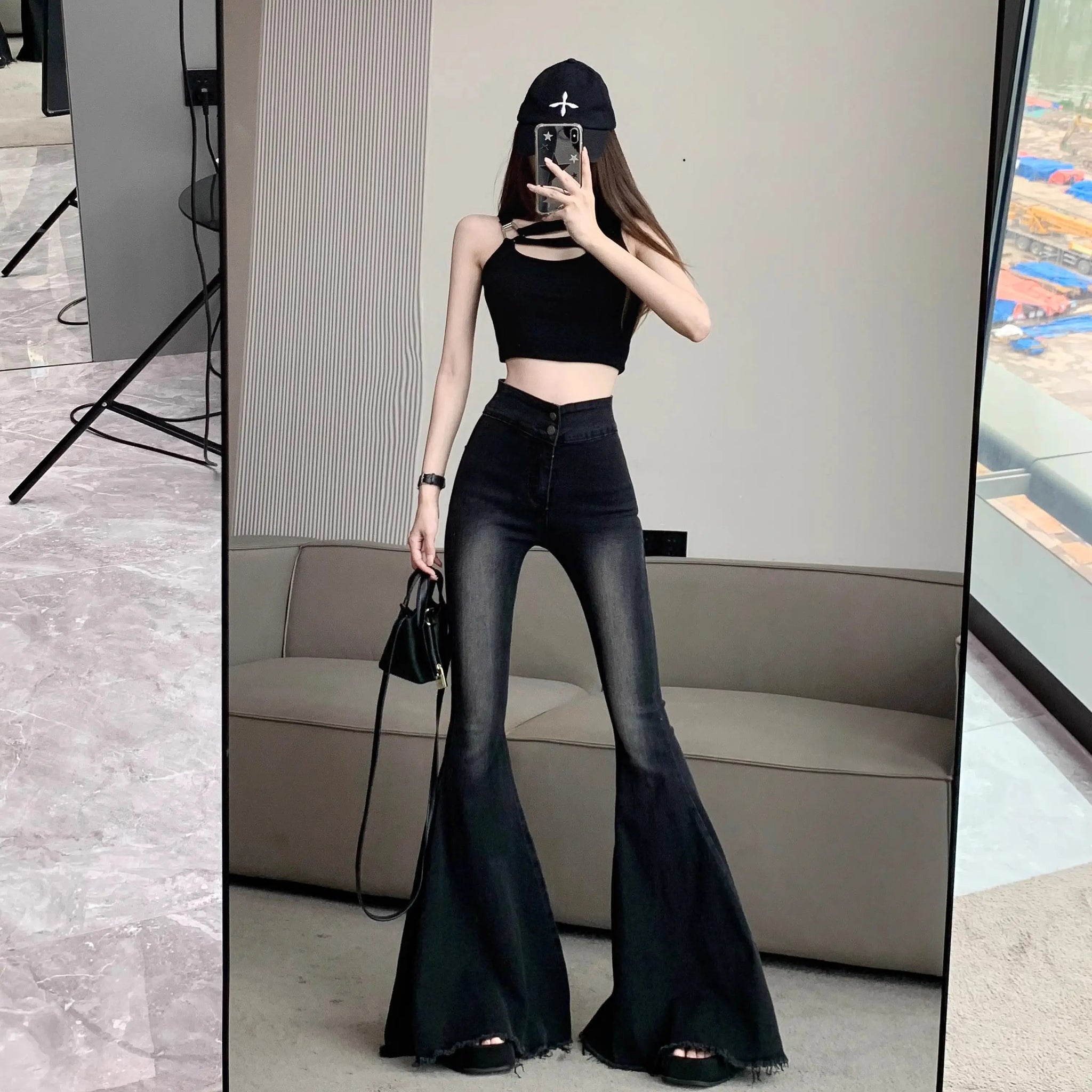 Gradient Color High Street Chic Flare Trousers