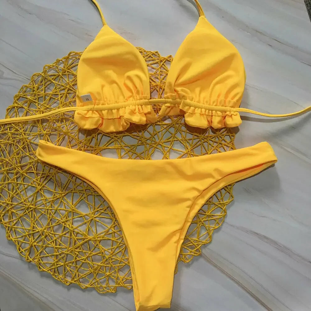 Women Sexy Bandage Lace Up Bikini Set