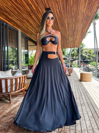 Summer High Waist Split Top With Long Skirt