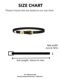 Women's Slim Fit PU Belt, Fine Waistband, Denim Pants, Formal Pants, Fashionable Black Belt with Gold Buckle