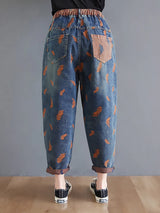 Feather Embroidery Loose Thin Drawstring Pants