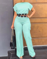 Geometric Print Boat Neck Top & Casual Pants Set