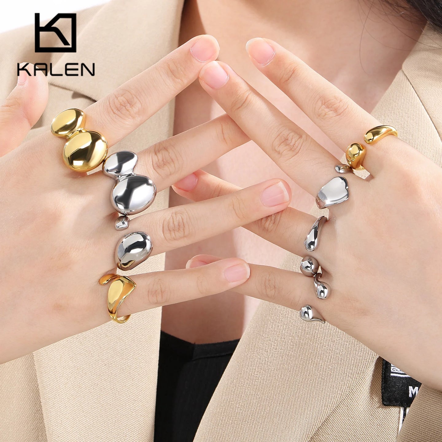 Luxury Rings Anillo Gifts For Women - Stainless Steel 304 - KR111374-GC