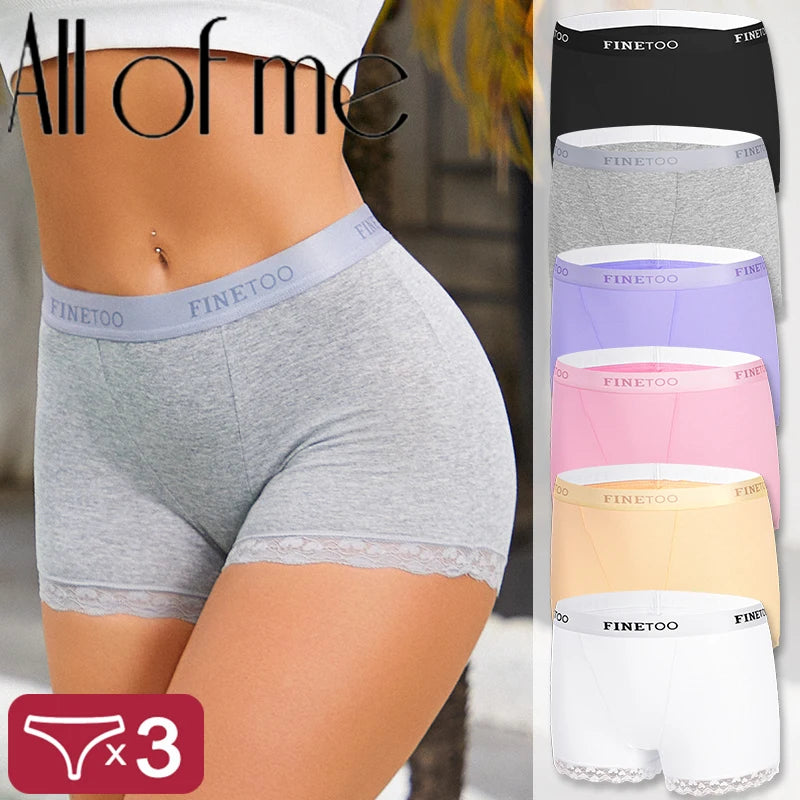 3Pcs Women's Lace Panties Cotton boxer briefs Seamless Sports Boxers Underwear Female Briefs Lingerie Intimate Underpant S-XXL