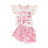 3Pcs Plaid Shirt Denim Overalls Bowtie Set