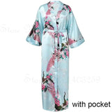 Women Long Robe Peacock Satin Print Nightgown
