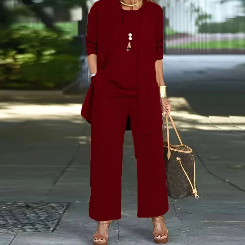 Casual O Neck Vest Cardigan Three Piece Set