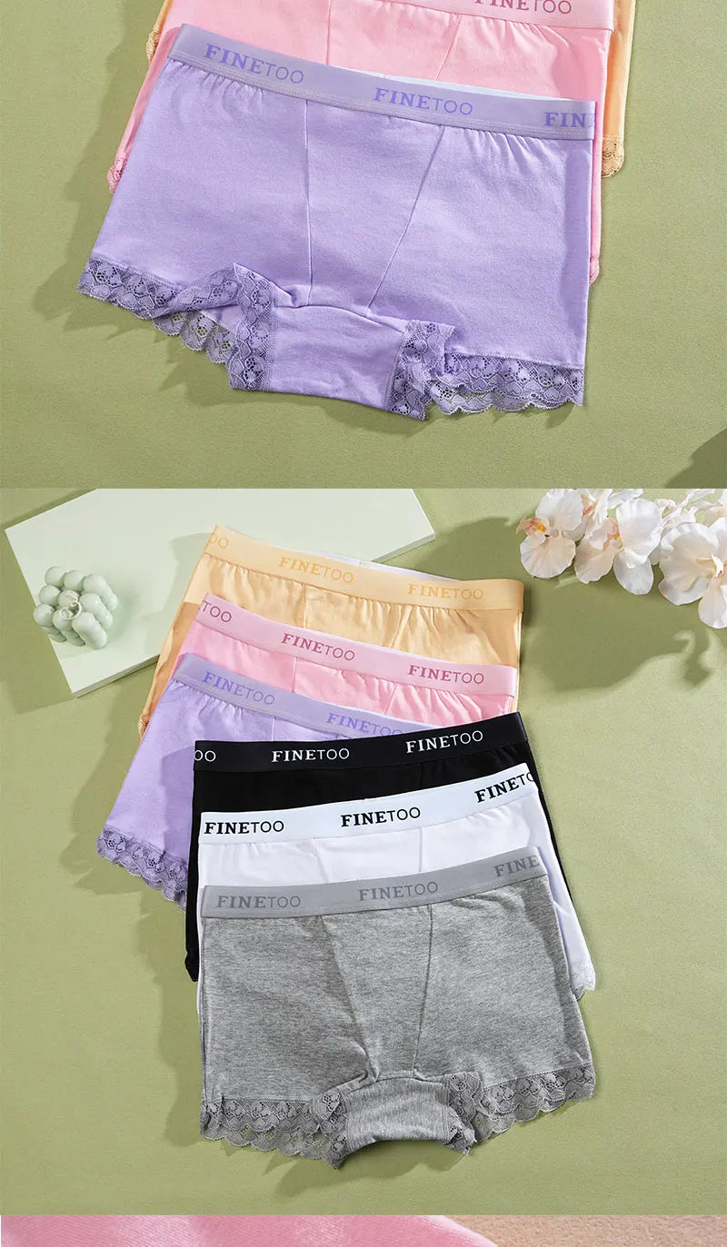 3Pcs Women's Lace Panties Cotton boxer briefs Seamless Sports Boxers Underwear Female Briefs Lingerie Intimate Underpant S-XXL