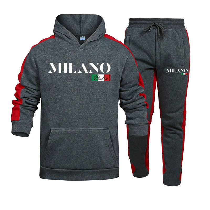 Mens Tracksuit Printed Casual Hooded Sweatshirt Sweatpants Set Autumn Winter Sports Jogging Mens Clothing Street Sportswear 2025