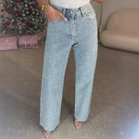 High Waist Straight Diamonds Pants