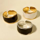 Elegant Ring Enamel Stainless Steel Rings For Women Men Accessories Flower Plant Jewelry Real Gold