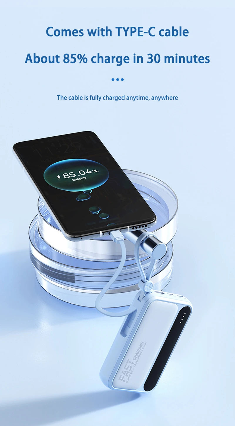 50000mAh Large Capacity Power Bank 4 In1  Built in Cable Intelligent Digital Display Laser Light Fast Charging External Battery