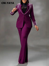 Women's Pearl Splicing Blazer and Wide Pants Set
