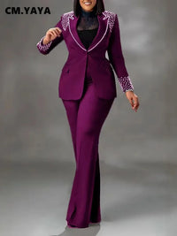 Women's Pearl Splicing Blazer and Wide Pants Set