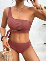Solid Padded One Shoulder Bikini Set