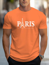 Short Sleeve Paris Pattern Print Casual O-Neck T-Shirt