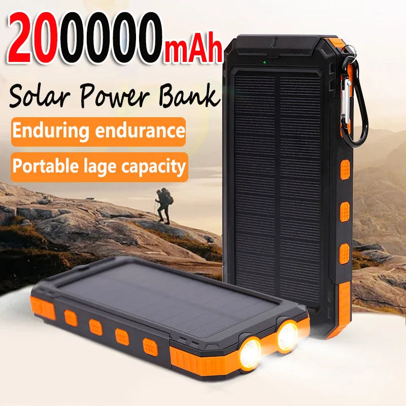 200000mAh Solar Power Bank Portable Large Capacity Charger Compatible with IOS Android USB-A And USB-C Fast Charging 2025