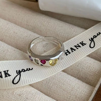 925 Sterling Silver Simple Colorful Heart Stone RingsFor Women Geometric Fashion Smiple Open Handmade Allergy Party Jewelry Gift