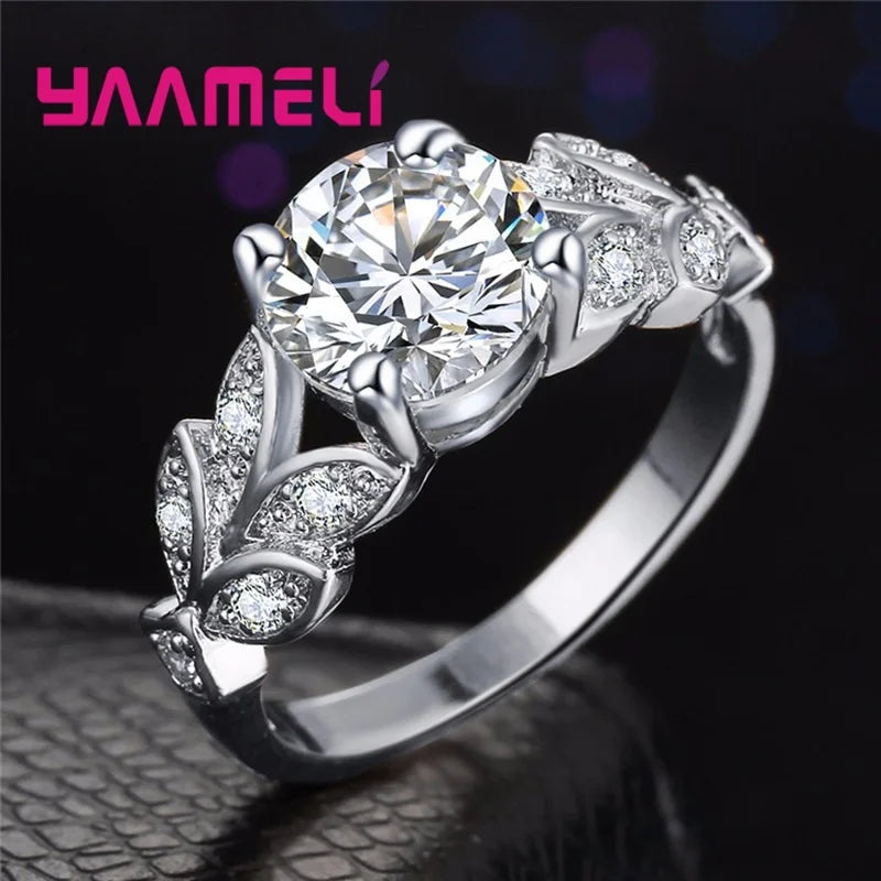 Hot Sell 925 Sterling Silver Color High Quality Zircon Crystals Paved Leaf Design